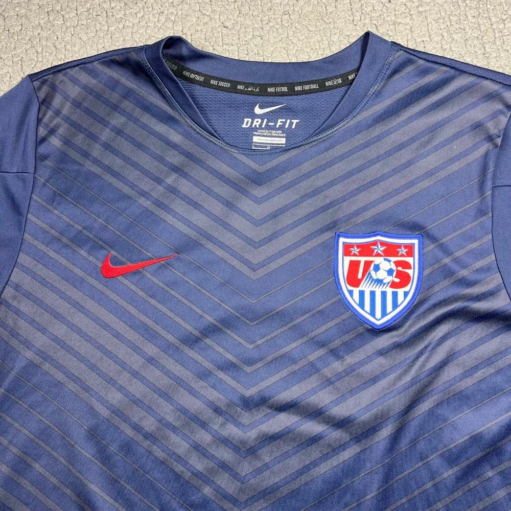 Nike US Soccer USMNT Mens Training Jersey Blue Chevron Dri-FIT 578799-410 L - Picture 2 of 12